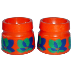 Vintage Emsa Bologna Orange Hard Plastic Egg Cups SET/2 Floral Print W. ... - $14.75