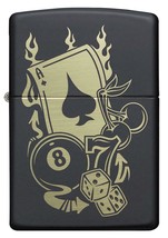 Zippo Lighter - Gambling w/ Luck Black Matte - 49257 - $29.07