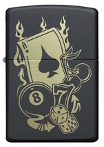 Zippo Lighter - Gambling w/ Luck Black Matte - 49257 - £21.83 GBP