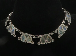 MEXICO 925 Sterling Silver - Vintage Inlaid Abalone Chain Necklace - NE2722 - £144.55 GBP