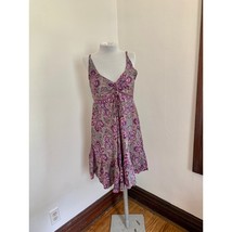 Indian VTG Silk Blend Paisley Floral Boho Sun Dress Flowing Fairy Bow Ru... - $489.42 MXN