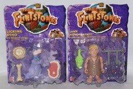 2 Mattel THE FLINTSTONES Figures Licking Dino & Lawn Mowin' Barney, Sealed! - $13.00