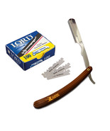Stainless Steel Brown Straight Edge Barber Razor + 100 Lord Single Blade... - $19.56 CAD