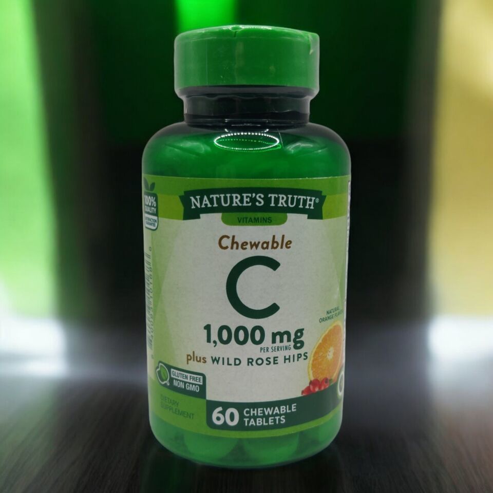 Chewable Vitamin C Plus Wild Rose Hips Natural Orange 1000 mg 60 Chewable 8/25+