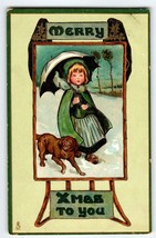 Christmas Postcard Dutch Girl Dog Umbrella Snow Ivy M. James Series 522 Tuck - £18.66 GBP