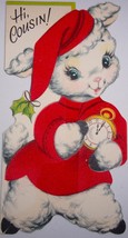 Vintage Gibson Hi Cousin Christmas Lamb Flocked Child’s Christmas Card  - £3.81 GBP