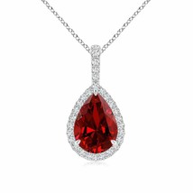 ANGARA Lab-Grown Ruby Pendant with Lab Diamond Halo in Silver (10x8mm,2.7 Ct) - £897.13 GBP