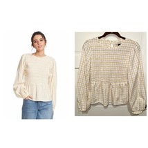 Universal Thread Womens Shirt Size XS Cream Multi Plaid Smocked Peasant ... - $12.84