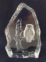 Strombergshyttan Clear Lead Crystal Bas Relief Owl Tree Signed Several Chips - £20.75 GBP