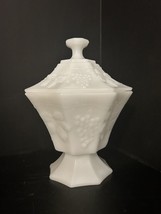 Anchor Hocking Vintage Milk Glass Candy Dish with Lid Grapes USA - €14,71 EUR
