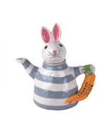 Blue Sky Clayworks Bunny Rabbit Nibbles Carrot Handle Ceramic Teapot 10.... - $81.18 CAD