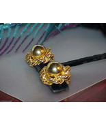 Vintage Rope Edge Ball Center Couture High Karat Goldtone Clip Post 1&quot;  ... - $22.76