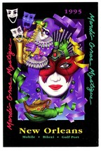 New Orleans Mardi Gras Frankie Flores Postcard Vintage 1995 Masks Jester Genie - £7.06 GBP