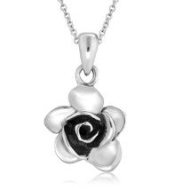 Elegant .925 Sterling Silver Blooming Rose Pendant Necklace - £15.24 GBP