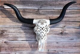 Large 27 Inch Long Legacy Longhorn Cow Black and White Tattoo Design Fig... - $78.99