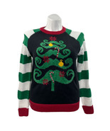 Ugly Christmas Sweater M Knit Tree Black with Green White Stripe Sleeves... - £19.05 GBP