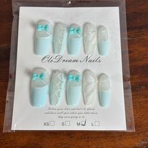 OliDream Nails Light Blue White Bow Rhinestone Press On Nails Set - $13.46