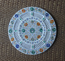 15&quot; Marble Filigree Paua Shell Marble Plate Handmade Marquetry Kitchen Art Decor - £549.12 GBP