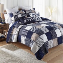 Donna Sharp  Checkerboard Indigo Cotton Plaid Rag Patchwork Quilt Set Country - £146.59 GBP+
