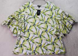 Alfani Blouse Womens Large White Multi Tropical Leaves Print Amazon Bell Sleeve - £14.74 GBP