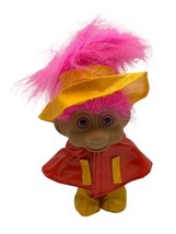 Vintage Russ Troll Doll Pink Hair Red Yellow Rain Poncho Boots Toys 5&quot; - £10.93 GBP