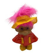 Vintage Russ Troll Doll Pink Hair Red Yellow Rain Poncho Boots Toys 5&quot; - £10.99 GBP