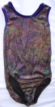 GK Elite Girls Purple With Gold/Silver Foil Accents Sleeveless Leotard Size M - £16.69 GBP