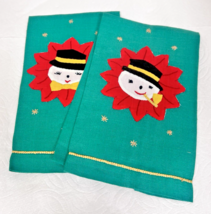 Vintage Christmas Mr &amp; Mrs Snowman Linen Hand Towel Handmade Excellent S... - $14.36