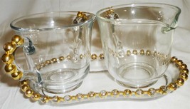 Vintage Imperial Glass Ohio Candlewick Gold Beads Creamer, Sugar Bowl &amp; Tray Set - £30.33 GBP