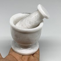 1.28 lbs, 3&quot;x3&quot;, Natural Marble Crystal Pestle and Mortar Handmade, B32567 - £58.39 GBP