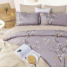 Queen Comforter Set 3Pc 88 X 90 Inch, Gray Pastel Floral Print Soft Microfiber B - £59.45 GBP