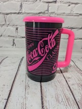 Vintage 90s Neon Pink/Black Coca Cola Whirley Plastic Mug With Lid. No S... - $18.69