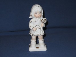 Vintage Capodimonte White and Gold Little Girl Figurine Holding Flowers - £8.29 GBP