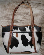 Myra Bag #7520 Leather, Hairon 15&quot;x3&quot;x10.5&quot; Tote Satchel~Double Handles~Pockets~ - £92.73 GBP