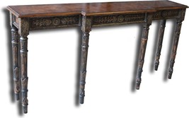 Console Table Italian Cluster Burl, Gold Accents, 6 Carved Turned Wood Legs - £1,599.70 GBP