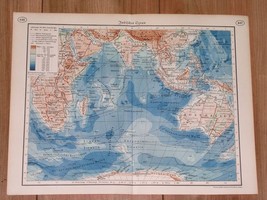 1938 Original Vintage Map Of Indian Oc EAN / Africa Australia India Antarctica - £13.44 GBP