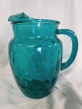 Vintage Anchor Hocking Glass Water Tea Pitcher Teal Blue Green .5 gallon 1970s - £27.52 GBP