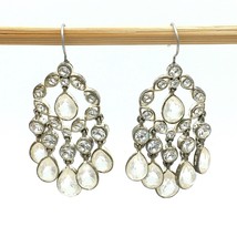 CRYSTAL DROP vintage chandelier earrings - worn silver-plated dangle pie... - $16.00