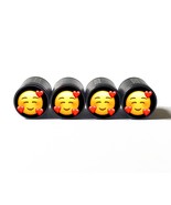 Smiling Face with Hearts Emoji Tire Valve Stem Caps - Black Aluminum - S... - $15.99