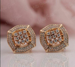 1.45Ct Round Cut CZ Cluster Snap Closure Stud Earrings Rose Gold-Plated Silver - £97.28 GBP