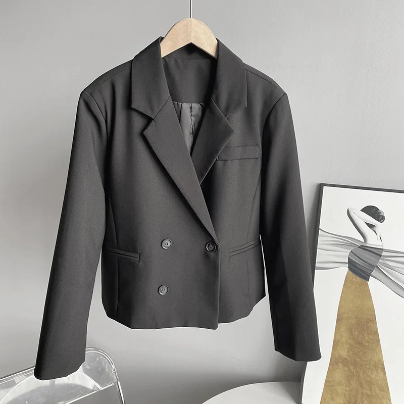 SuperAen Autumn  Solid Color Suit Retro Style Female Two-button Short Black Thin - £129.50 GBP