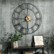 36-inch Metal Silent Wall Clock with Roman Numerals and Wooden Center - £146.45 GBP