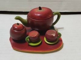 Miniature Mini Tea Pot Set Apple 8Pc Novelty Resin  - $16.70