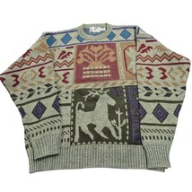 90s Mens VTG London Fog Decorated Reindeer Snowflake Sweater Sz L Grey  - $60.59
