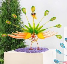 Peacock Garden Statue 13.7" High Metal Zany Bird Animated Bright Colors Home image 2