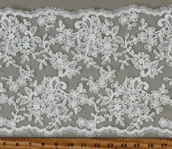 Guipure Embroidered Bridal Lace Scalloped 10&quot; Fabric Trim by the Yard M410.15 - £7.96 GBP