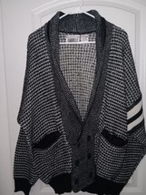 Vtg 80’s GABRIELLE Med. Black/white Cardigan Sweater. Acrylic Knit, Korea Made - £37.02 GBP