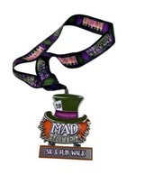 Marathon Running Medal Mad Hatter 5K &amp; Fun Walk w/ Ribbon Alice &amp; Wonder... - $26.55