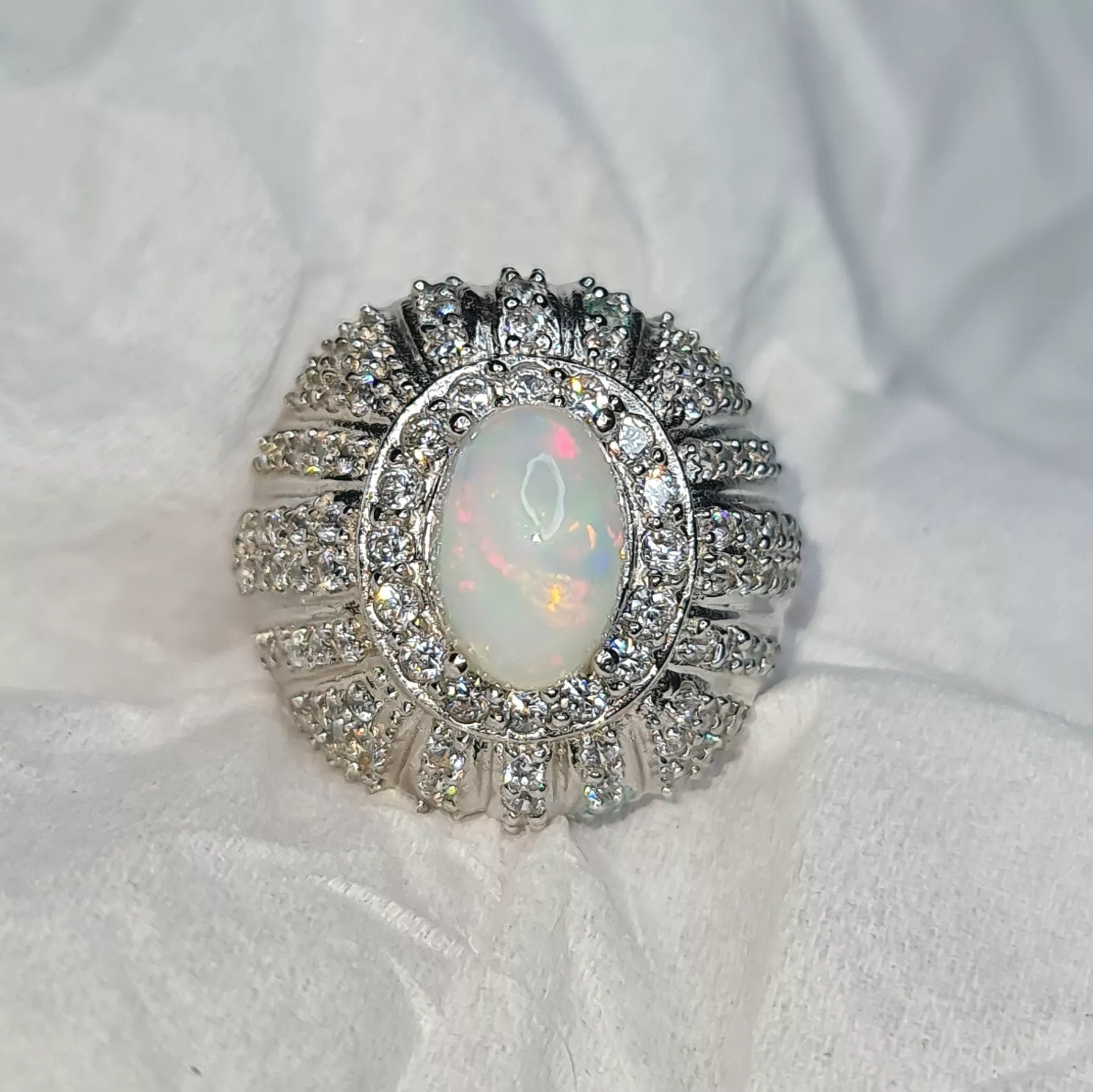 Natural White Opal Silver 925 Mens Ring - $45.00