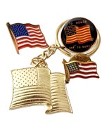1970-00s MCM Lot Of 4 American Flag Pins Keychain Vintage Gold Tone Enam... - $570.01 MXN
